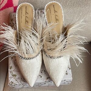 ANTONIO MELANI Cream Feathered Mules